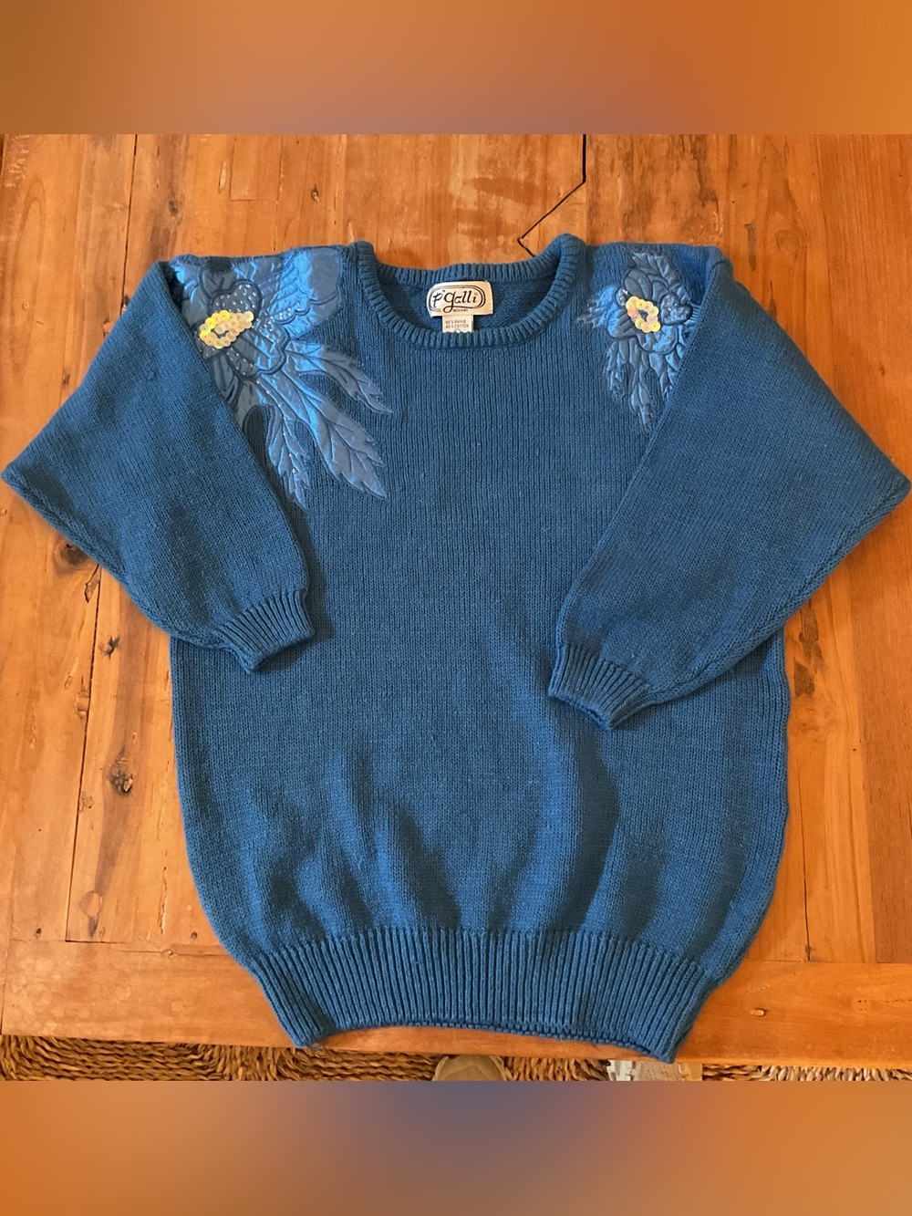 Vintage blue sweater with sequined accents